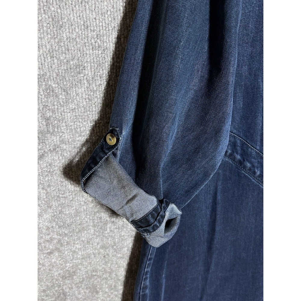 Soft Surroundings Chambray Tunic Top Womens Size Large Blue Long Sleeve Roll Tab - Picture 6 of 8